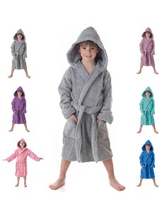 Albornoz Niños, Niñas y Adolescentes de 100% Algodón Natural, con Capucha y Bolsillos