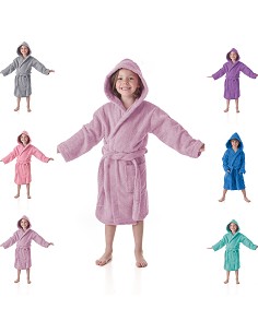 Albornoz Niños, Niñas y Adolescentes de 100% Algodón Natural, con Capucha y Bolsillos 2