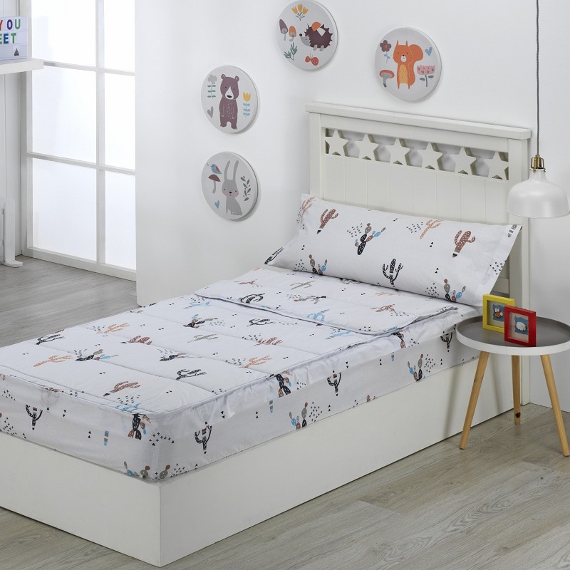 Saco Nórdico con Cremallera Edredón Ajustable Cama Infantil Cactus