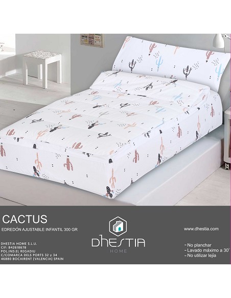 Saco Nórdico con Cremallera Edredón Ajustable Cama Infantil Cactus