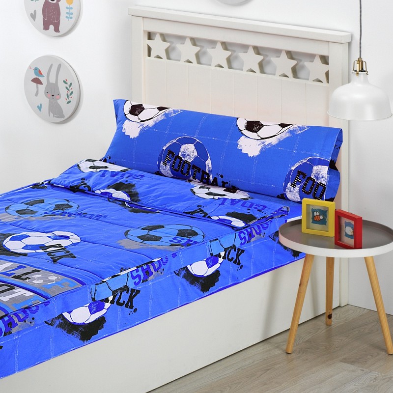 Saco Nórdico con Cremallera Edredón Ajustable Cama Infantil Fútbol Quick