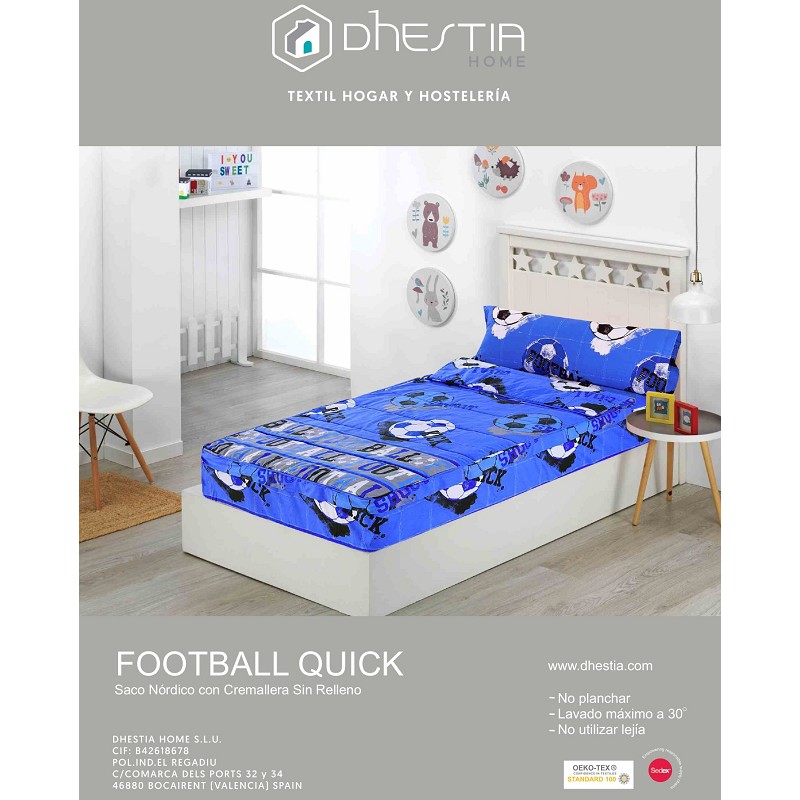 Saco Nórdico con Cremallera Edredón Ajustable Cama Infantil Fútbol Quick