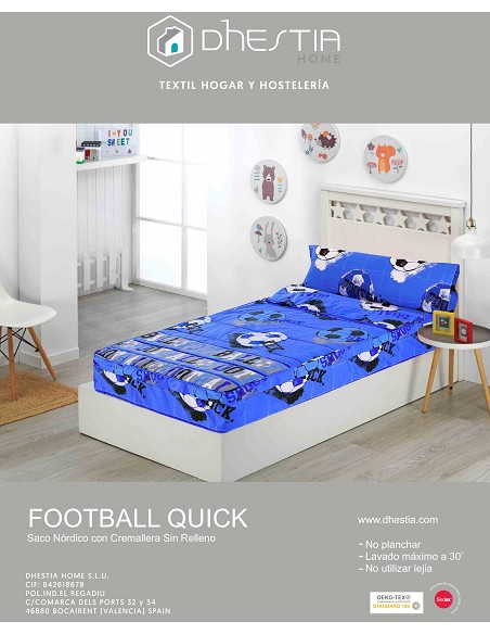 Saco Nórdico con Cremallera Edredón Ajustable Cama Infantil Fútbol Quick
