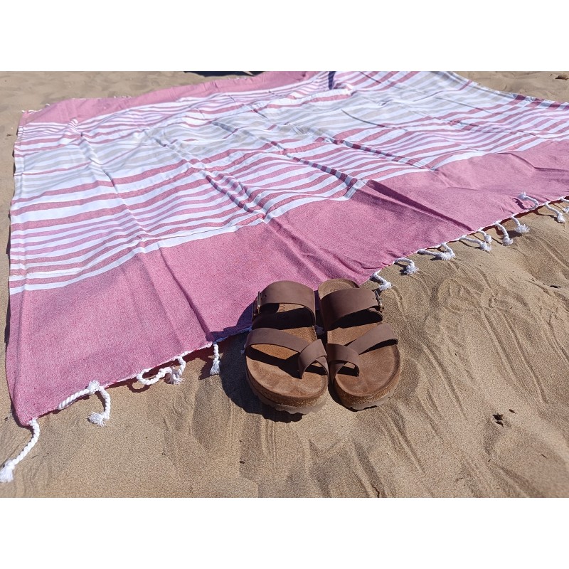 Pareo Fouta de Playa con Flecos Trenzados Tamaño Grande 200x200 cm Harnai