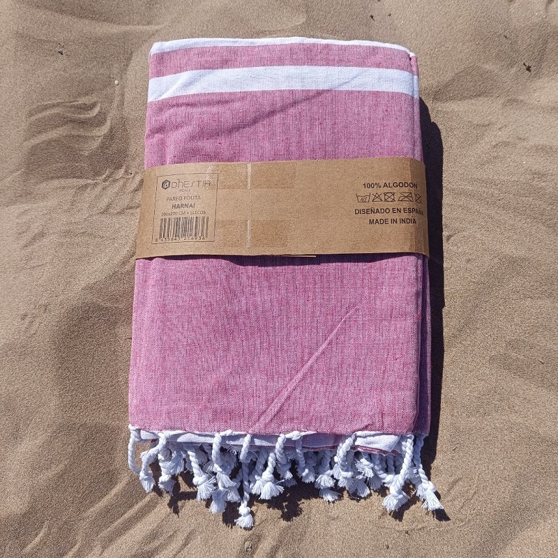 Pareo Fouta de Playa con Flecos Trenzados Tamaño Grande 200x200 cm Harnai