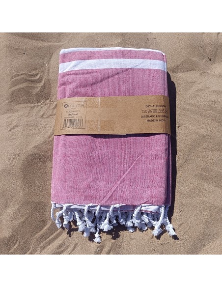 Pareo Fouta de Playa con Flecos Trenzados Tamaño Grande 200x200 cm Harnai