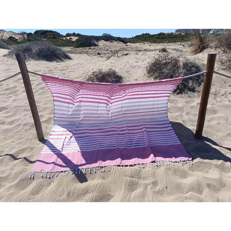 Pareo Fouta de Playa con Flecos Trenzados Tamaño Grande 200x200 cm Harnai