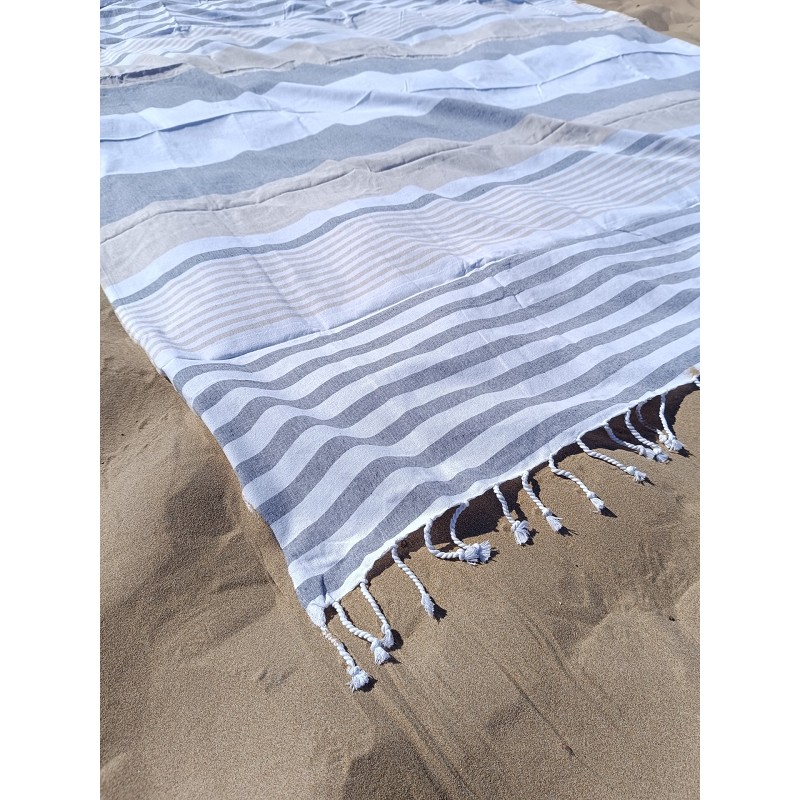 Pareo Fouta de Playa con Flecos Trenzados Tamaño Grande 200x200 cm Jaipur