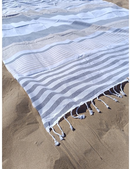 Pareo Fouta de Playa con Flecos Trenzados Tamaño Grande 200x200 cm Jaipur