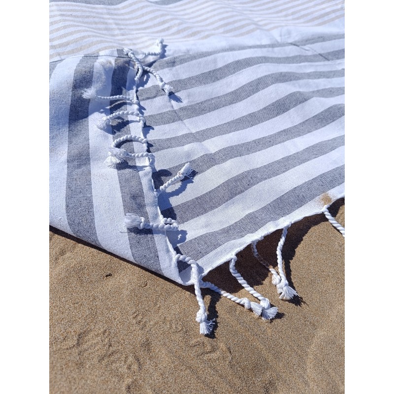 Pareo Fouta de Playa con Flecos Trenzados Tamaño Grande 200x200 cm Jaipur