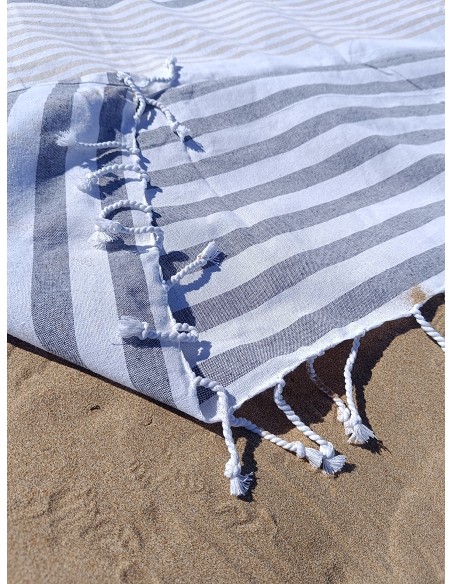 Pareo Fouta de Playa con Flecos Trenzados Tamaño Grande 200x200 cm Jaipur
