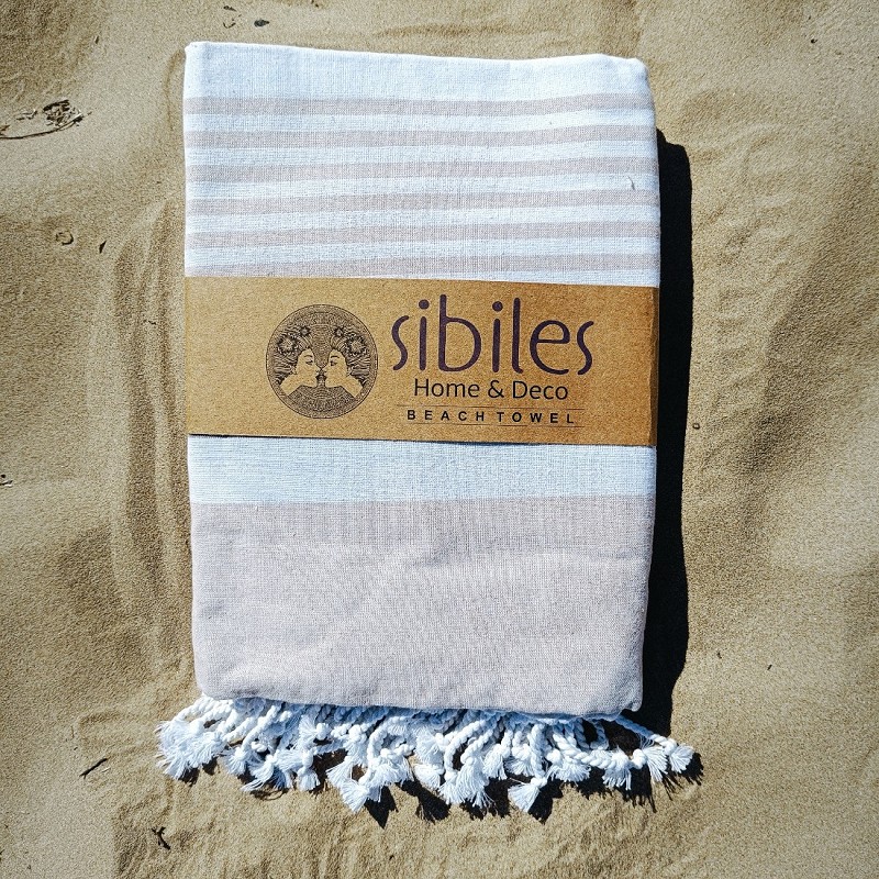 Pareo Fouta de Playa con Flecos Trenzados Tamaño Grande 200x200 cm Jaipur