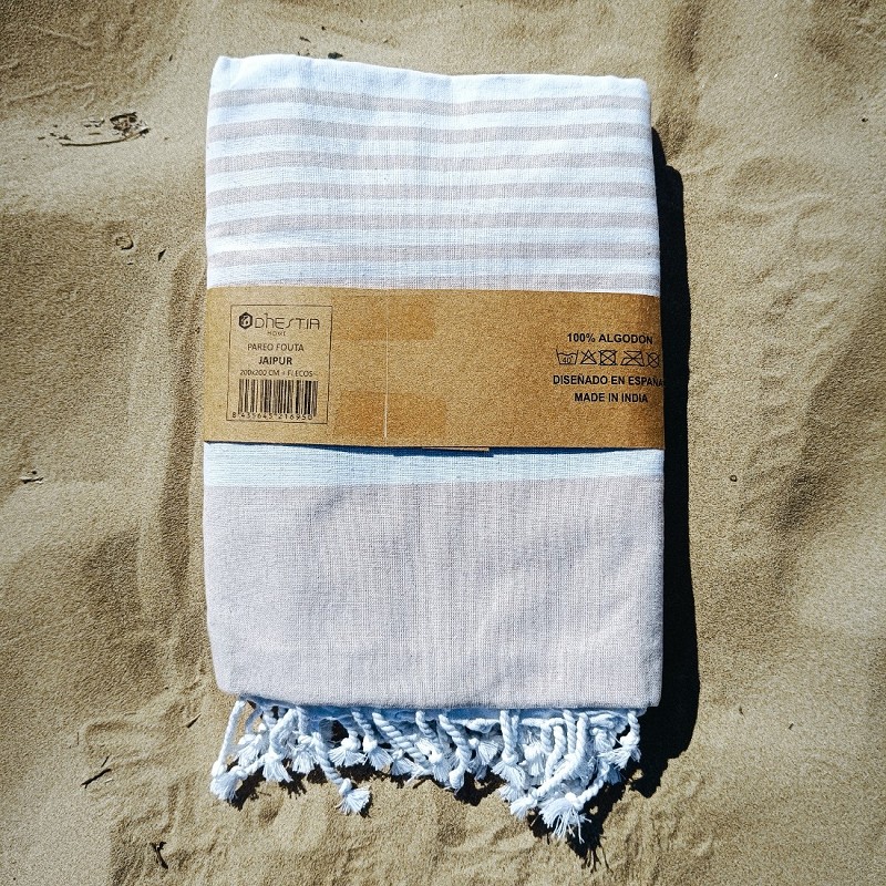 Pareo Fouta de Playa con Flecos Trenzados Tamaño Grande 200x200 cm Jaipur