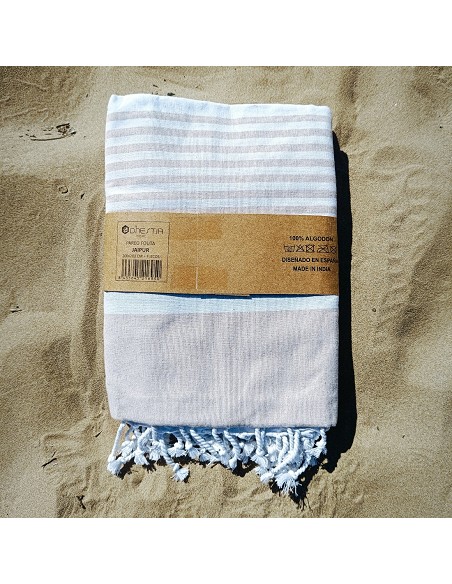 Pareo Fouta de Playa con Flecos Trenzados Tamaño Grande 200x200 cm Jaipur