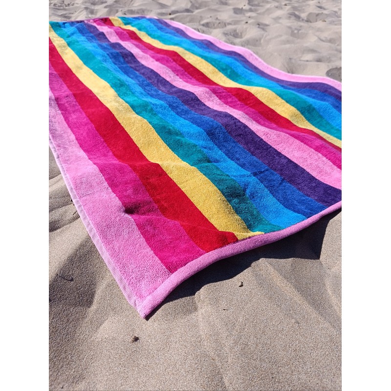 Toalla de Playa Grande Terciopelo 100% Algodón de 90x190 cm Rayas Colorful