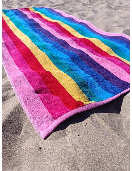 Toalla de Playa Grande Terciopelo 100% Algodón de 90x190 cm Rayas Colorful