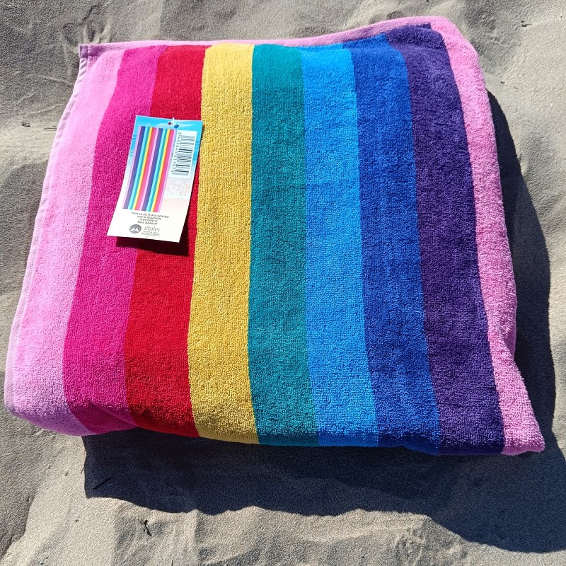 Toalla de Playa Grande Terciopelo 100% Algodón de 90x190 cm Rayas Colorful