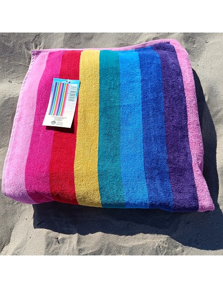 Toalla de Playa Grande Terciopelo 100% Algodón de 90x190 cm Rayas Colorful