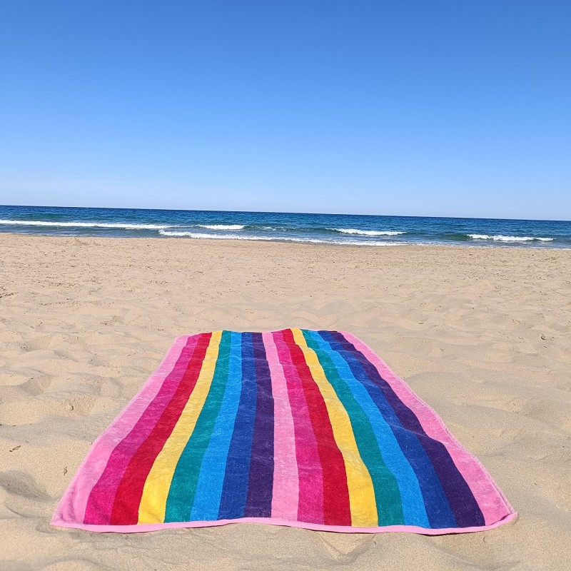 Toalla de Playa Grande Terciopelo 100% Algodón de 90x190 cm Rayas Colorful