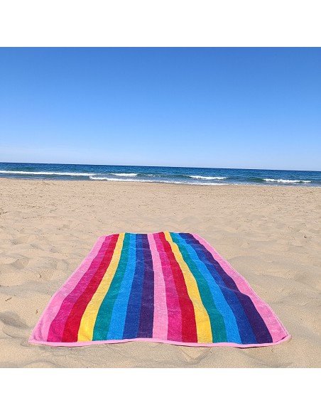 Toalla de Playa Grande Terciopelo 100% Algodón de 90x190 cm Rayas Colorful