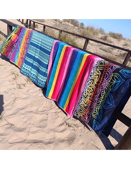 Toalla de Playa Grande Terciopelo 100% Algodón de 90x190 cm Rayas Colorful