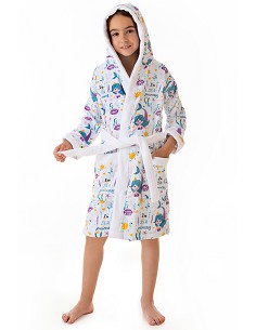 Albornoz Infantil de Terciopelo 100% Algodón Diseño Estampado Sirenitas 2