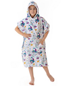 Poncho Infantil de Terciopelo 100% Algodón Diseño Estampado Sirenitas 2