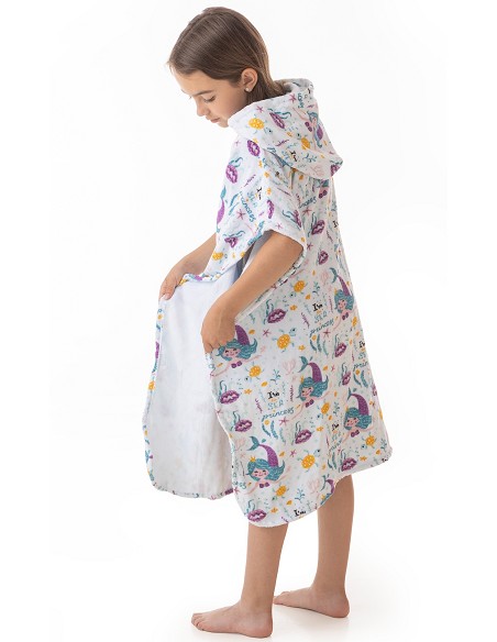 Poncho Infantil de Terciopelo 100% Algodón Diseño Estampado Sirenitas