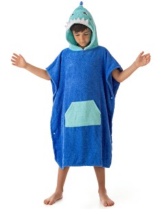 Poncho Infantil Tejido 100% Algodón Natural Modelo Shark Blu