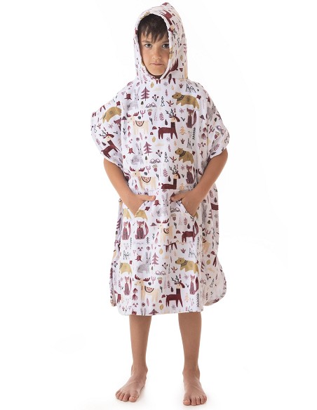 Poncho de Playa Infantil de Terciopelo 100% Algodón Estampado Modelo Animals