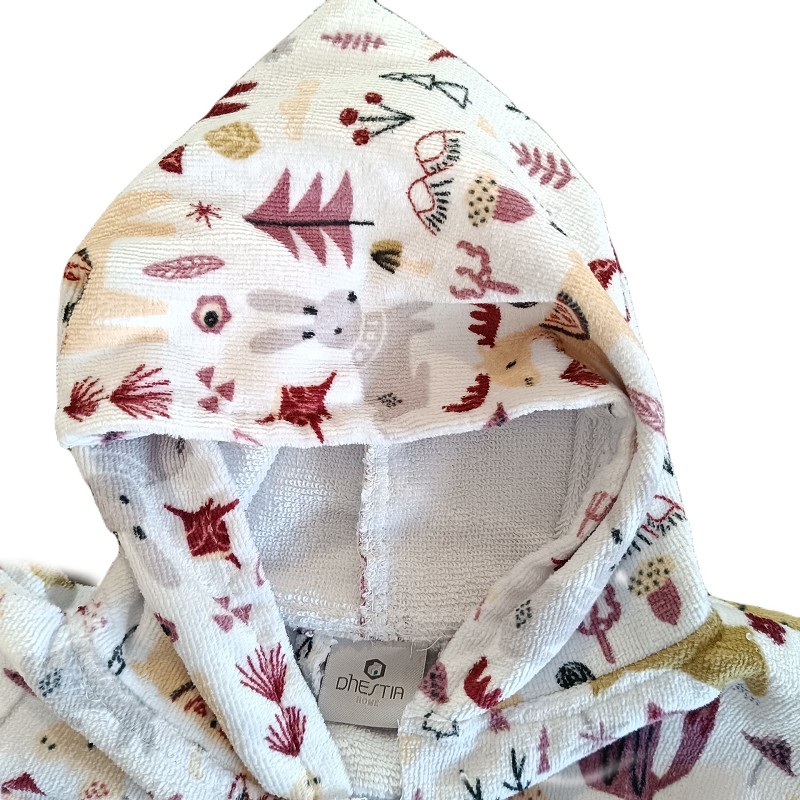 Poncho de Playa Infantil de Terciopelo 100% Algodón Estampado Modelo Animals