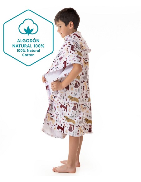 Poncho de Playa Infantil de Terciopelo 100% Algodón Estampado Modelo Animals