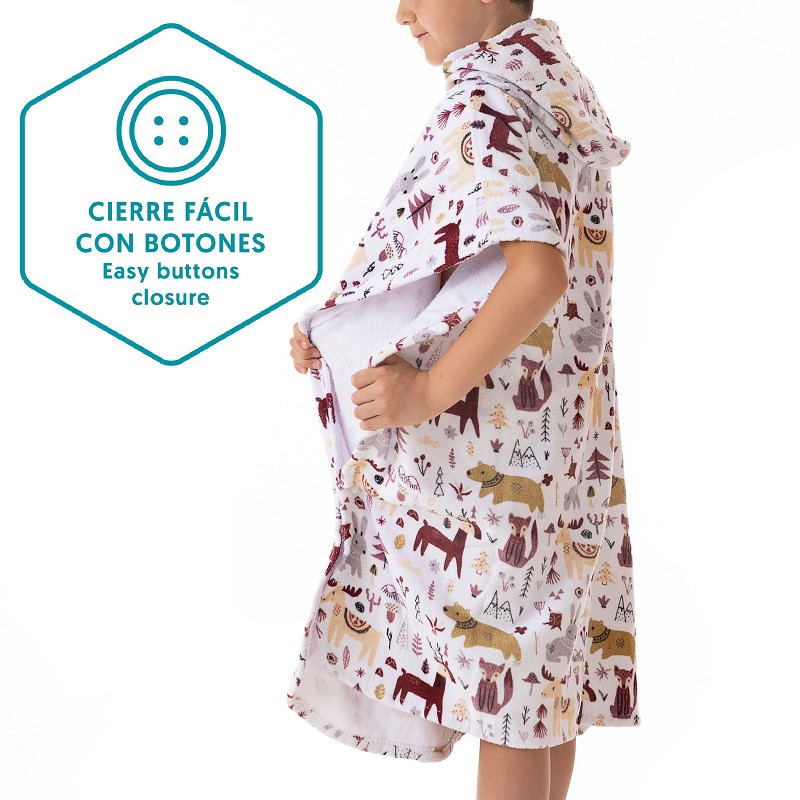 Poncho de Playa Infantil de Terciopelo 100% Algodón Estampado Modelo Animals