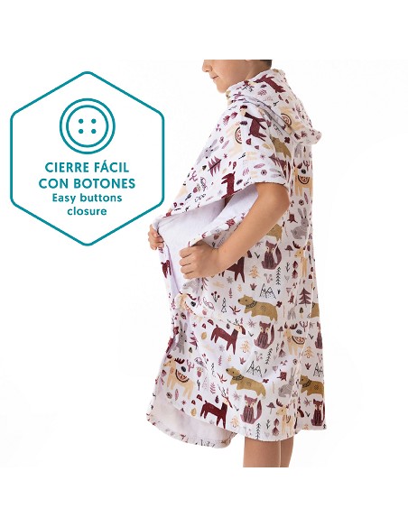 Poncho de Playa Infantil de Terciopelo 100% Algodón Estampado Modelo Animals