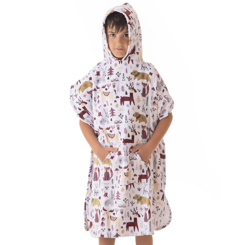 Poncho de Playa Infantil de Terciopelo 100% Algodón Estampado Modelo Animals