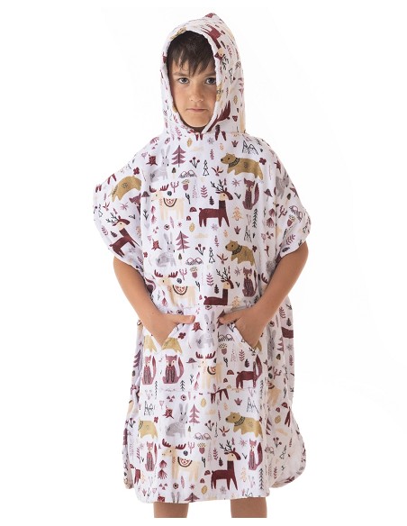 Poncho de Playa Infantil de Terciopelo 100% Algodón Estampado Modelo Animals