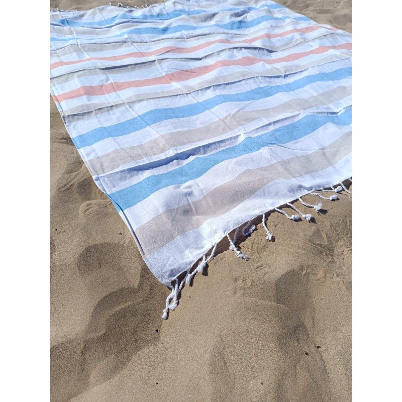 Pareo Fouta de Playa con Flecos Trenzados Tamaño Grande 200x200 cm Pulvila