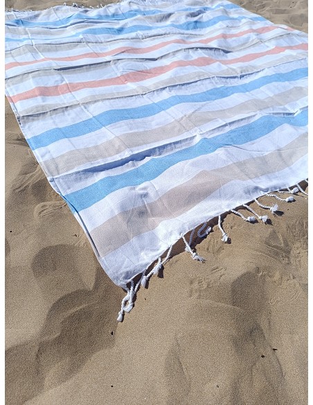 Pareo Fouta de Playa con Flecos Trenzados Tamaño Grande 200x200 cm Pulvila