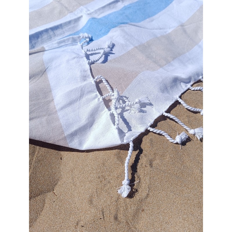 Pareo Fouta de Playa con Flecos Trenzados Tamaño Grande 200x200 cm Pulvila