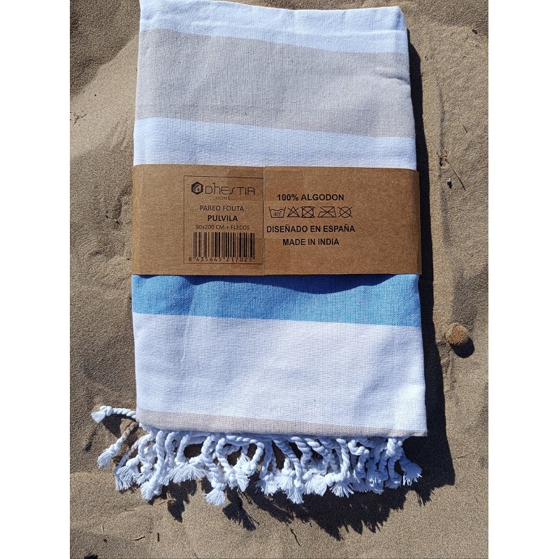 Pareo Fouta de Playa con Flecos Trenzados Tamaño Grande 200x200 cm Pulvila