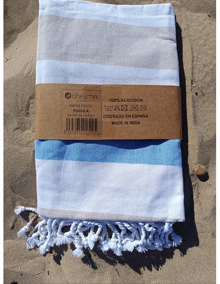 Pareo Fouta de Playa con Flecos Trenzados Tamaño Grande 200x200 cm Pulvila