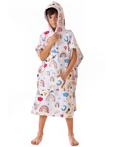 Poncho de Playa y Baño Infantil de Terciopelo 100% Algodón Estampado Modelo Rainbows