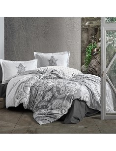 Funda Nórdica Étnica 100% Algodón Turco Cierre Botones Azkaro Gris