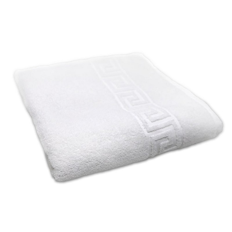 Toalla Blanca de Hotel Cenefa Greca 100% Algodon 20/2 de 500 gr/m2