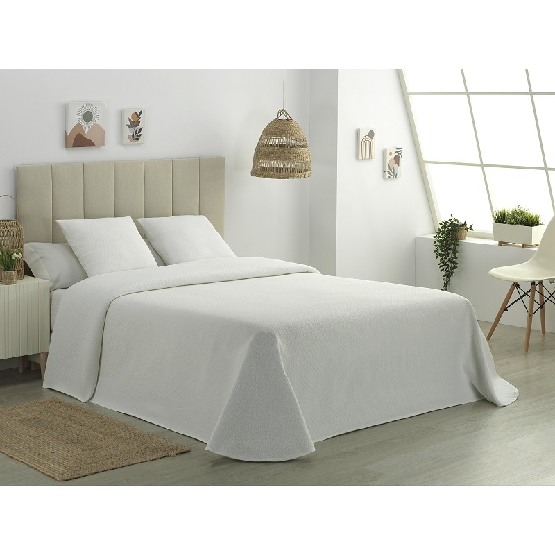 Colcha Piqué Aitana Blanca Calidad Hotel Tejido Polialgodón