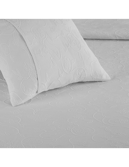 Colcha Piqué Flores Relieve Modelo Floritura Blanca