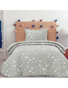 Colcha Bouti Cosida Cama Infantil y Juvenil Modelo Estrellas Stars Gris 2