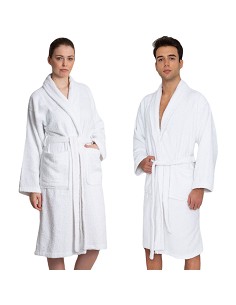 Albornoz Blanco Hombre y Mujer sin Capucha 400 gr 100% Algodón Modelo Ibiza