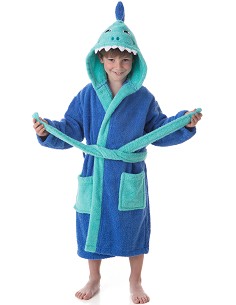 Albornoz Baño Niño 100% Algodón con Capucha y Bolsillos Shark-Blu 2