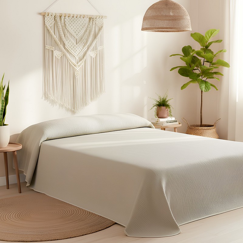 Colcha Piqué Hotel de Rayas Beige en Relieve